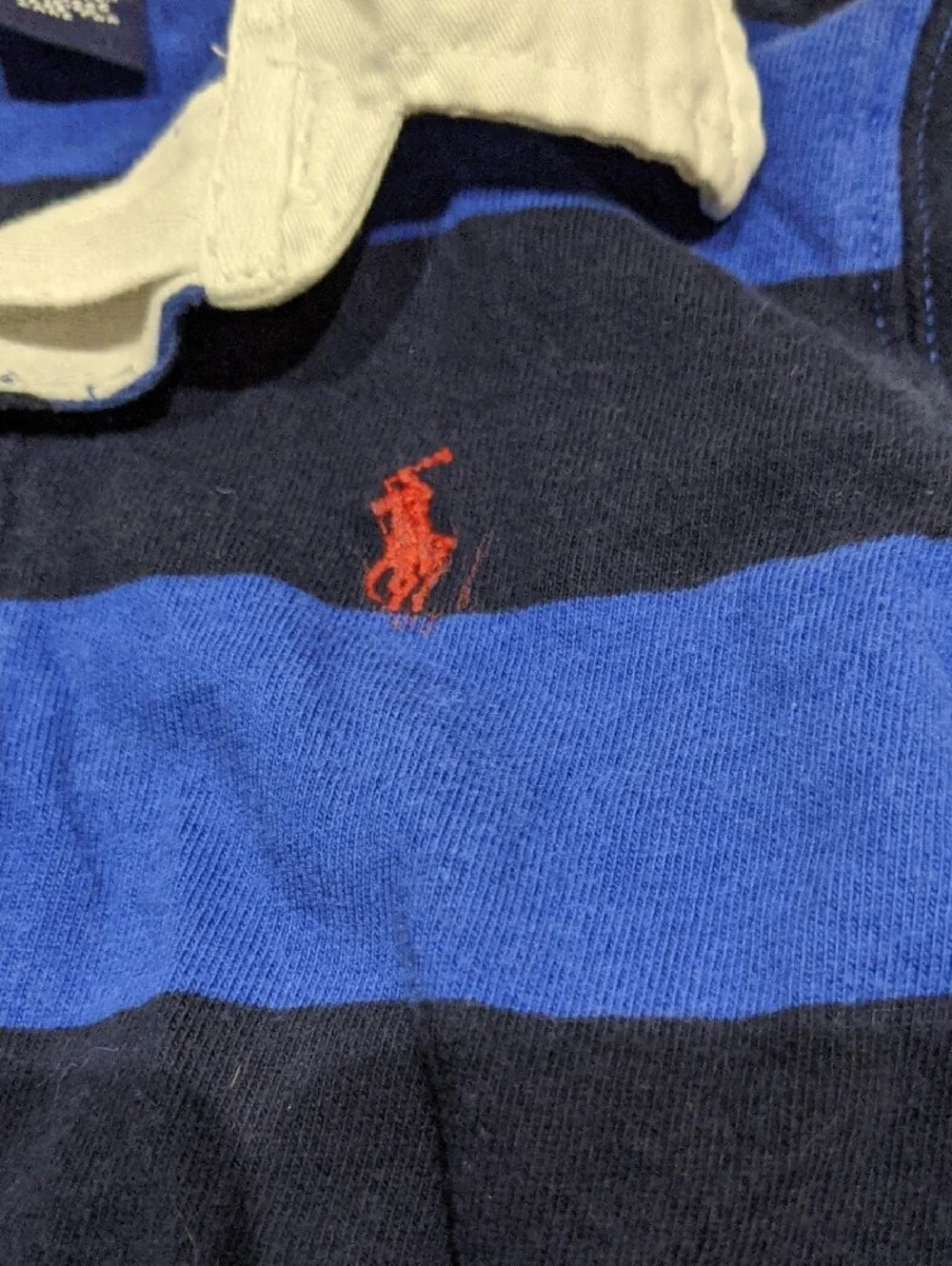 Ralph Lauren Blue & Navy Striped Polo with Cream Collar